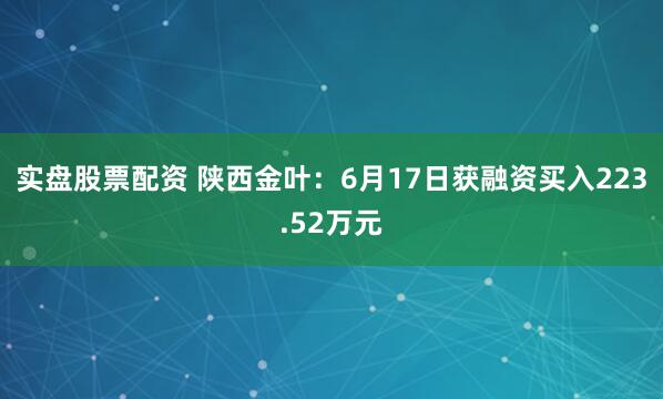 实盘股票配资 陕西金叶：6月17日获融资买入223.52万元
